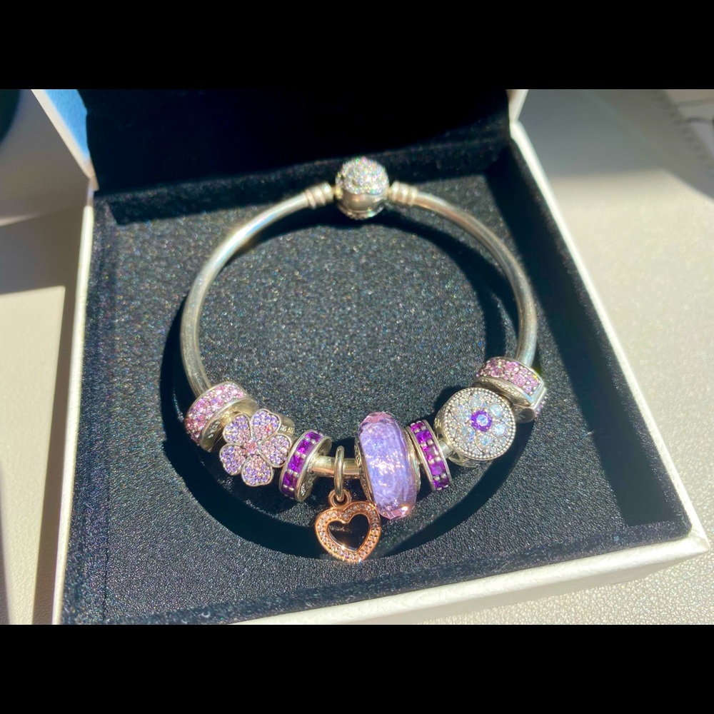 Pandora Rose Bracelet with purple charms